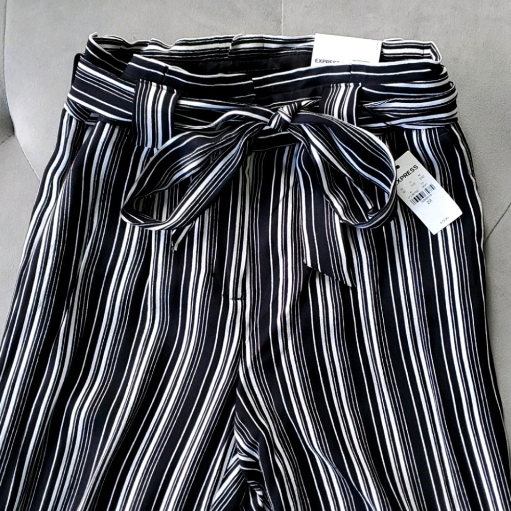 Wide Leg High Rise Slacks Size 2, Tie Belt NWT Express - Picture 2 of 14